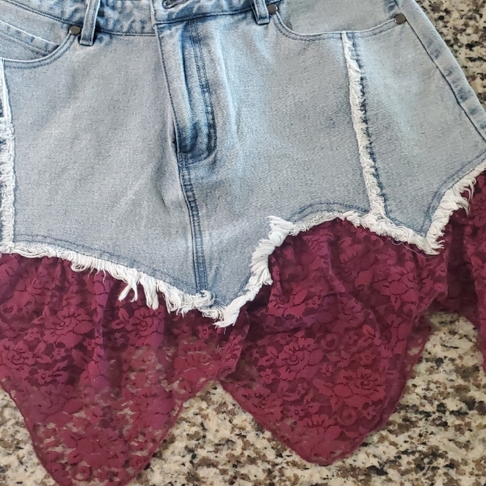 Hot Topic Red and Purple Skirt with Distressed Hem